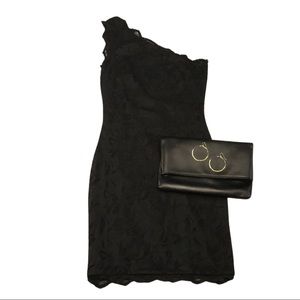 H&M Little Black Lace One Shoulder Bodycon Dress Size 4